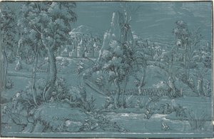 男性釣りのある風景 作： German 16th Century