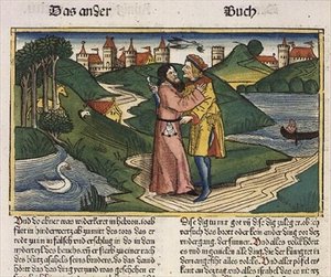 2サムエル3:27 ヨアブがアブネルを殺害「ニュルンベルク聖書（Bibal Sacra Germanaica）」（彩色木版画）より