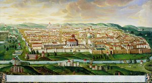 エルサレムの城壁に囲まれた都市の眺め、1740年頃 作： German School