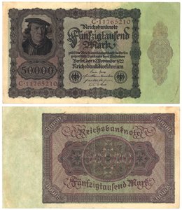5万2千枚紙幣、1922年（rectoおよびverso） 作： German School