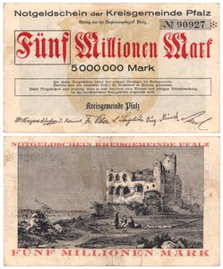 500万マルク紙幣、1923年頃（rectoおよびverso） 作： German School