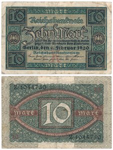 テンマーク紙幣、1920（rectoおよびverso） 作： German School