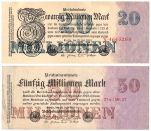 1925年、2千5千万枚のマーク紙幣 作： German School
