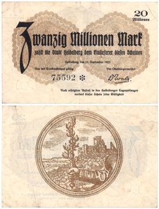 2000万マルク紙幣、1923年（rectoとverso） 作： German School