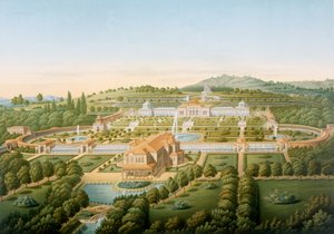 ヴュルテンベルクのギヨーム王の別荘の空撮、1860年に公開 作： German School