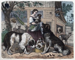 農夫と飼い犬の愛情。フランツ・ヴィーデマンのドイツの物語「Wenn Jemand eine Reise thut, so kann er was erzahlen（誰かが旅をするとき、これが彼の伝えることができること）」では
