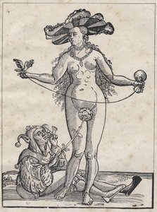狂気のアレゴリー - allegorie de la folie (女と愚か者) 16世紀のドイツのエングレーヴィング。 作： German School
