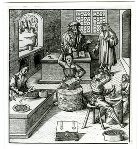 16世紀初頭のヨーロッパの造幣局、「Der Weisskunig」（彫刻）より 作： German School