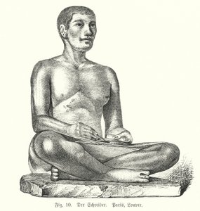 古代エジプトの座った書記の像（エングレービング 作： German School