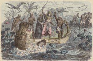 カバを狩る古代エジプトのファラオ（彩色済み彫刻 作： German School