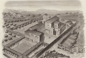 シリアのアルバラにある古代ギリシャのカントリーハウス。ビルダーアトラスのためのイラスト（エングレービング 作： German School