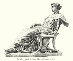 古代ギリシャの着座した女性の彫像（彫刻 作： German School