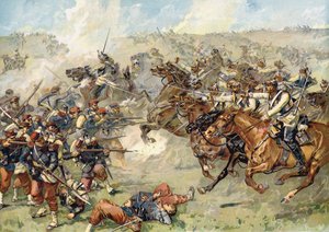 1870年8月16日、マルスルトゥールの戦い、ビオンヴィルでのプロイセンのキュラシエによる攻撃 作： German School