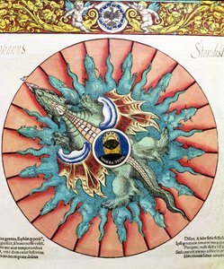 BT1.70.2ピーターアピアン（ベネウィッツ）（1495-1552）pubによるAstronomicum Caesareumからのイラスト「太陽の日食」。インゴルシュタット、1540年（色の木版画） 作： German School