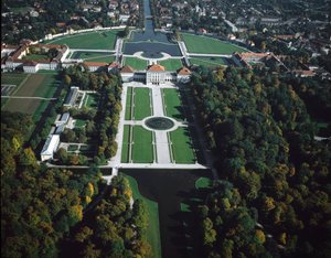 バロック芸術。ニンフェンブルク公園の航空写真 17世紀、ドイツ・ミュンヘン 作： German School