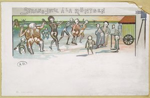 レントゲンスタイルのビーチの牧歌、X線に関する漫画、1896-99年（カラー彫刻） 作： German School