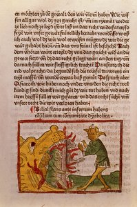 地獄の門のベリアル、ダスブーフベリアルのドイツ語訳のイラスト、1473年（色の木版画） 作： German School