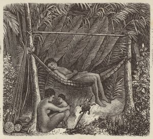ハンモックで休むブラジル人（彫刻