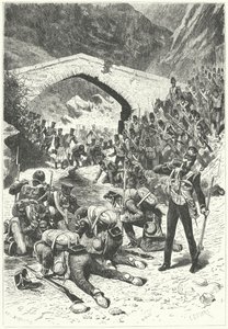 タラベラの戦いで、戦闘の間に水を飲むために前進するイギリス兵たち 作： German School