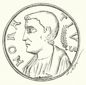 ローマの英雄ホラティウスの頭部が描かれたブロンズコイン（彫刻 作： German School