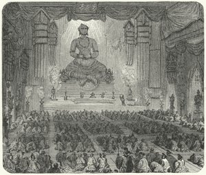 北京の僧院で礼拝する仏教徒(彫刻) 作： German School