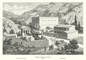 古代ギリシャ、エレウシスからアテネへの道にある城（エングレービング 作： German School