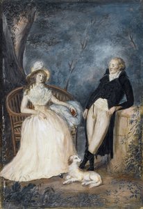 会話するシャルロッテ・フォン・シュタイン（1742-1827）とヨハン・ヴォルフガング・フォン・ゲーテ（1749-1832） - ドイツの巨匠 - 18世紀後半 - 厚紙に水彩画 - 個人蔵 作： German School