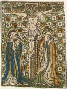 メアリーとセントジョンとの十字架上のキリスト、1460年頃（メタルカット） 作： German School