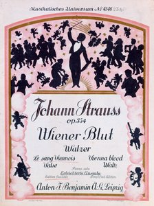 有名なワルツウィーナーブラットの楽譜のカバーop.354ヨハンシュトラウス2世（1825-99）、1930年 作： German School