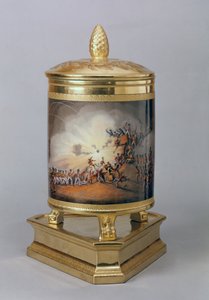 1816-19年、プロイセンディナーサービス（ベルリン、磁器＆金箔）からのシウダードロドリゴの嵐を描いたカバードポット