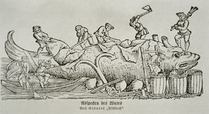クジラの解体（木版画 作： German School