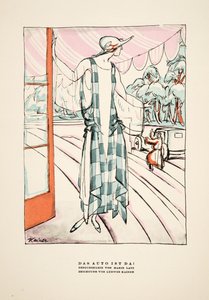 Das Auto Ist Da！」、マリー・ラッツによるドレスの広告、1922年発行の『Styl』より（ポショワール版画）