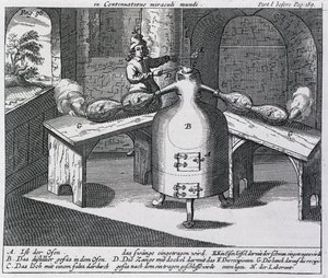 2つの鼻を持つ鉄人での硝酸（Aqua fortisまたは分断酸）の蒸留 作： German School