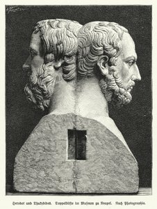 古代ギリシャの歴史家、ヘロドトスとトゥキュディデスの二重胸像（リトグラフ 作： German School