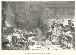 ローマ時代の宴での食後の余興（エングレービング 作： German School
