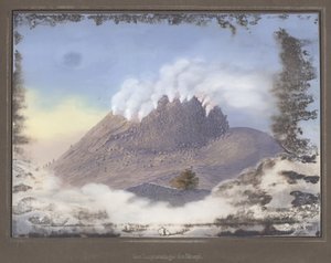 1836年11月、クレーターの東端の景色を望むメラピ火山での噴火、Dr。マグフデブジュンフーンさん 作： German School