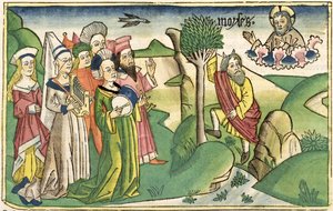 出エジプト記15 1-19ニュルンベルク聖書のモーゼの歌（Biblia Sacra Germanaica）（色の木版画） 作： German School