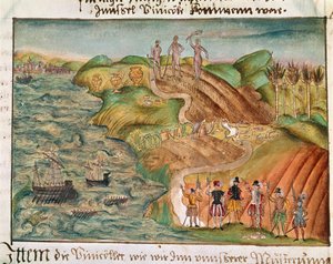 ベネズエラの遠征地、「Coeler家の回想録、伝記、詩など」、1560〜1632年頃（紙に水彩）