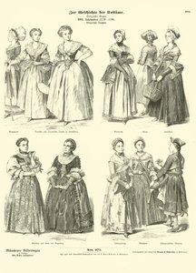 フランスとドイツのブルジョワ女性の衣装、18世紀後半 作： German School