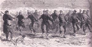 キャンプで踊るフランス兵（Cassells History of the War between France and Germany, published by Cassell and Company Limited, c.1890 (litho) 作： German School