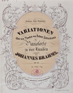 ヨハネス・ブラームス（1833-1897）の「ロベルト・シューマンの主題による変奏曲」（作品23）の正面図 作： German School