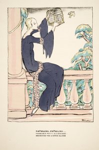「Frühling、Frühling」、V.マンハイマーによるティー・ドレスの広告、Styl, pub.1922より（ポショワール版画）