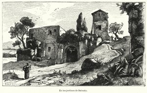 イタリア・ローマ「サルストの庭園」（リトグラフ 作： German School