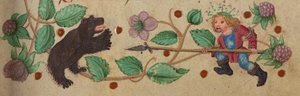 クマを槍で突き刺すガーランドハンター、c。 1475年～1485年 作： German School