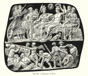 ジェンマ・アウグステア、古代ローマのオニキスのレリーフ・カメオのエングレービングされた宝石（エングレービング 作： German School