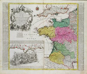 1758年のフランスの港へのイギリスの海軍攻撃を示すドイツの地図