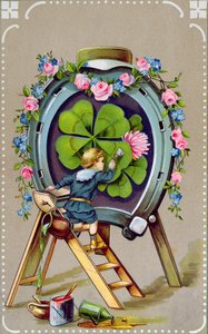 1911年5月21日にハンガリーから送られた、幸運のお守りを描いたドイツのポストカード 作： German School
