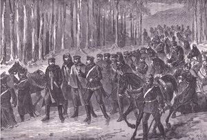 パリに向かうドイツの騎兵隊、1890年頃にCassell and Company Limitedから出版されたCassells History of the War between France and Germany（リトグラフ）。 作： German School