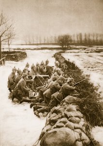 1914〜19年にポーランドでバリケードを保持しているドイツの機関銃セクション 作： German School
