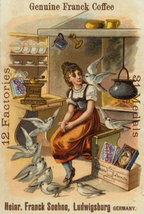ハトを持つ少女、本物のフランクコーヒーの広告 作： German School